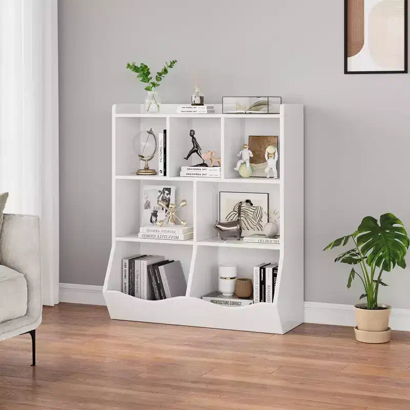 Garvee Kids Bookshelf and Toy Storage, 3-Tier Wooden Toy Storage Unit with Shelves and Compartments, Freestanding Kids Bookcase