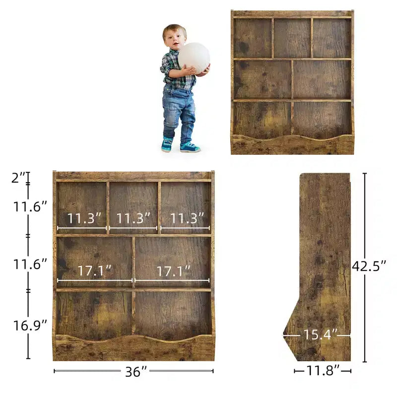 Garvee Kids Bookshelf and Toy Storage, 3-Tier Wooden Toy Storage Unit with Shelves and Compartments, Freestanding Kids Bookcase
