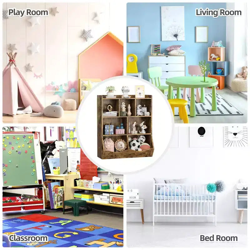 Garvee Kids Bookshelf and Toy Storage, 3-Tier Wooden Toy Storage Unit with Shelves and Compartments, Freestanding Kids Bookcase