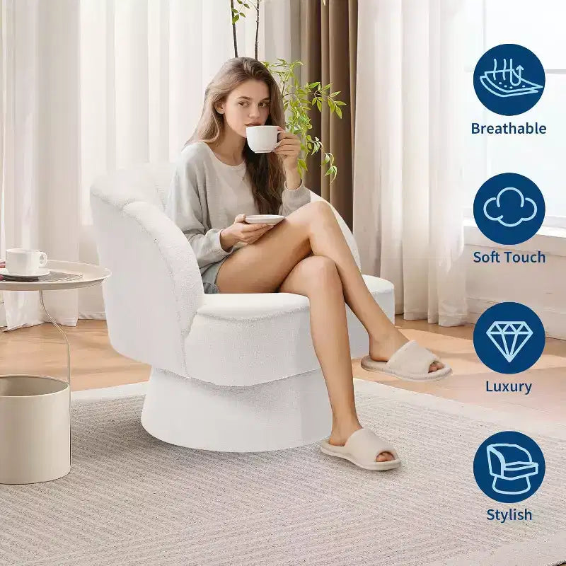 Modern Swivel Barrel Accent Chair, 360 Upholstered Armchair with Striped Backrest & Plush Padding