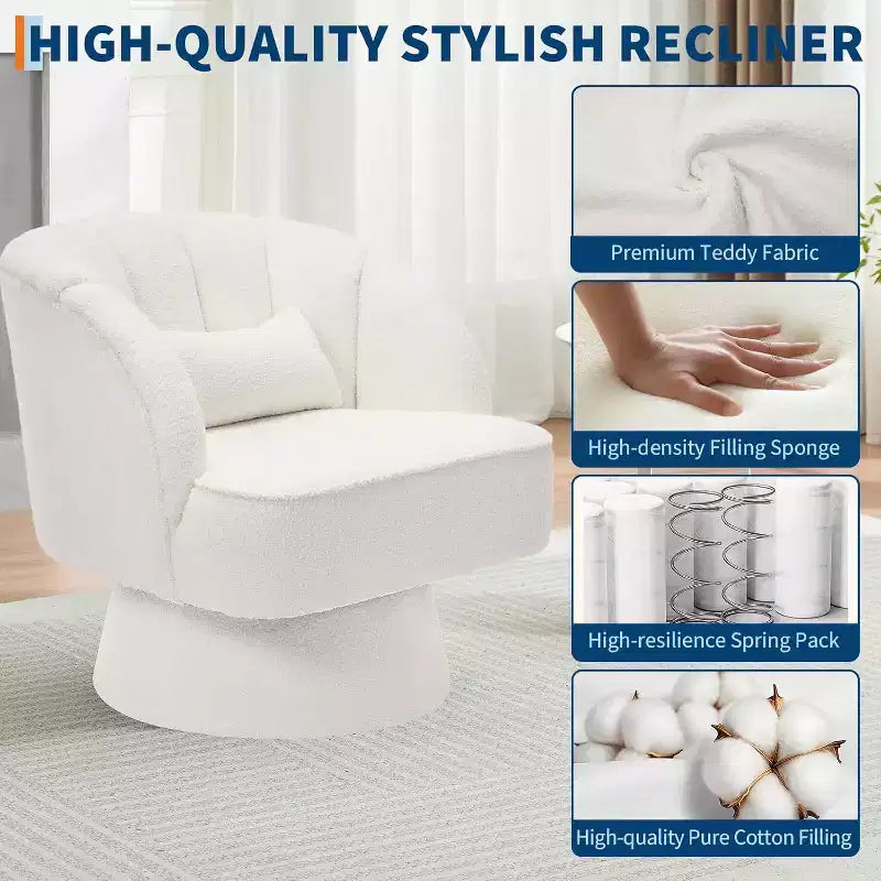 Modern Swivel Barrel Accent Chair, 360 Upholstered Armchair with Striped Backrest & Plush Padding