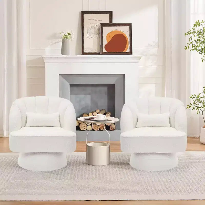 Modern Swivel Barrel Accent Chair, 360 Upholstered Armchair with Striped Backrest & Plush Padding