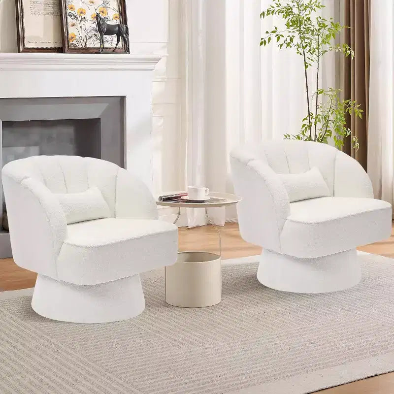 Modern Swivel Barrel Accent Chair, 360 Upholstered Armchair with Striped Backrest & Plush Padding