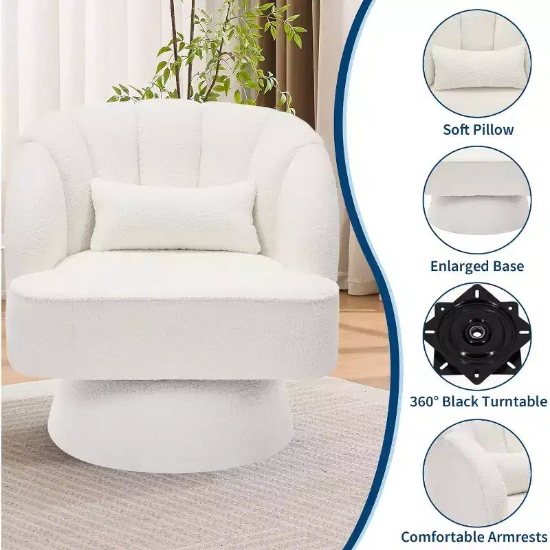 Modern Swivel Barrel Accent Chair, 360 Upholstered Armchair with Striped Backrest & Plush Padding