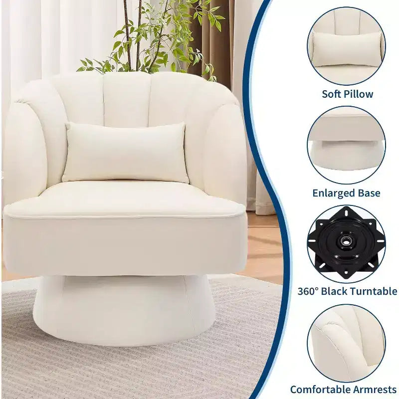 Modern Swivel Barrel Accent Chair, 360 Upholstered Armchair with Striped Backrest & Plush Padding