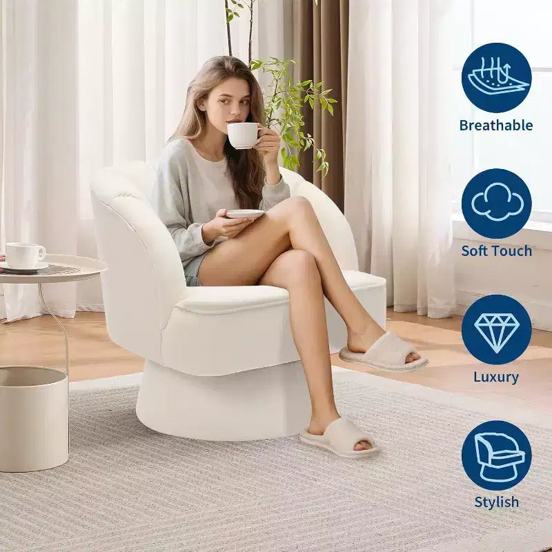 Modern Swivel Barrel Accent Chair, 360 Upholstered Armchair with Striped Backrest & Plush Padding