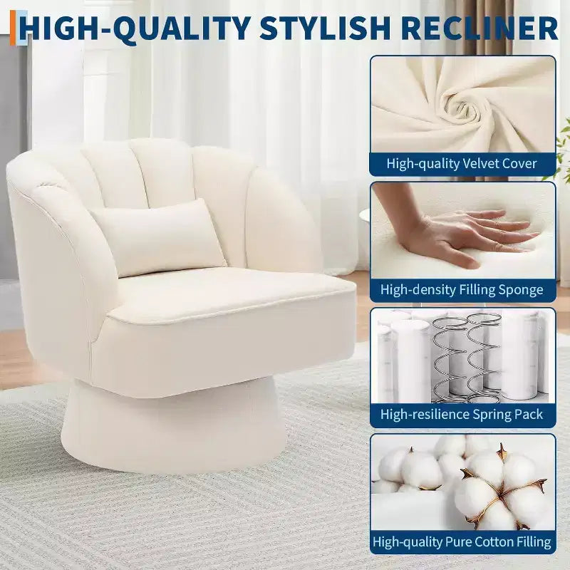 Modern Swivel Barrel Accent Chair, 360 Upholstered Armchair with Striped Backrest & Plush Padding