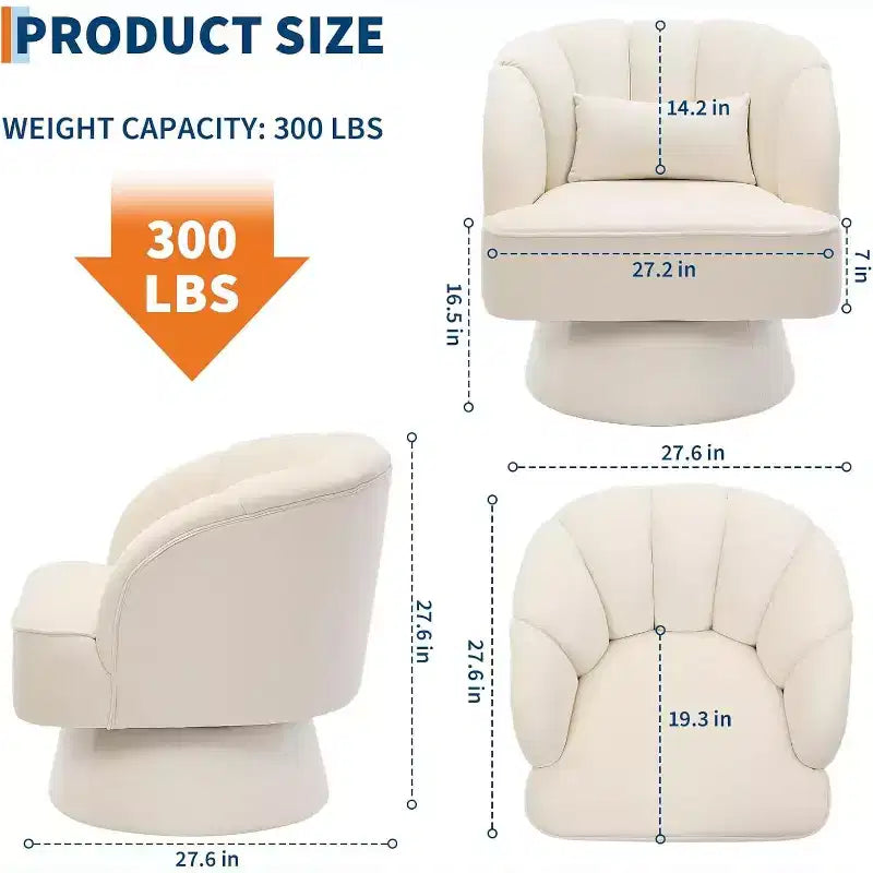 Modern Swivel Barrel Accent Chair, 360 Upholstered Armchair with Striped Backrest & Plush Padding