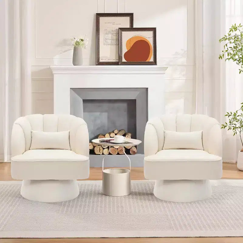 Modern Swivel Barrel Accent Chair, 360 Upholstered Armchair with Striped Backrest & Plush Padding