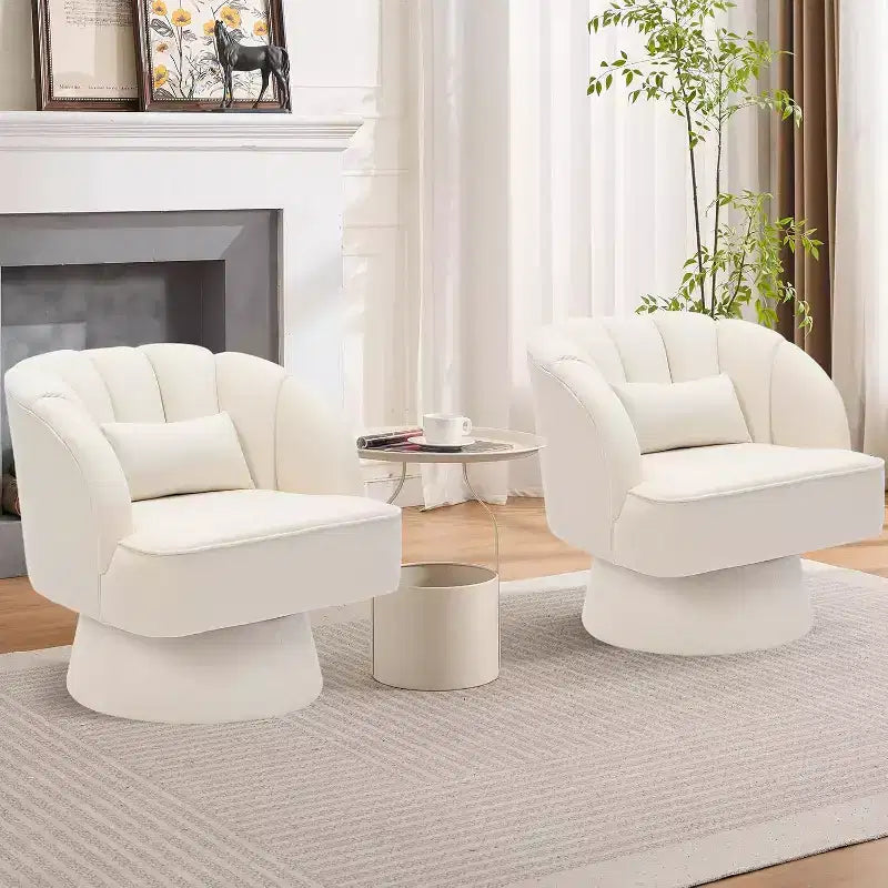 Modern Swivel Barrel Accent Chair, 360 Upholstered Armchair with Striped Backrest & Plush Padding