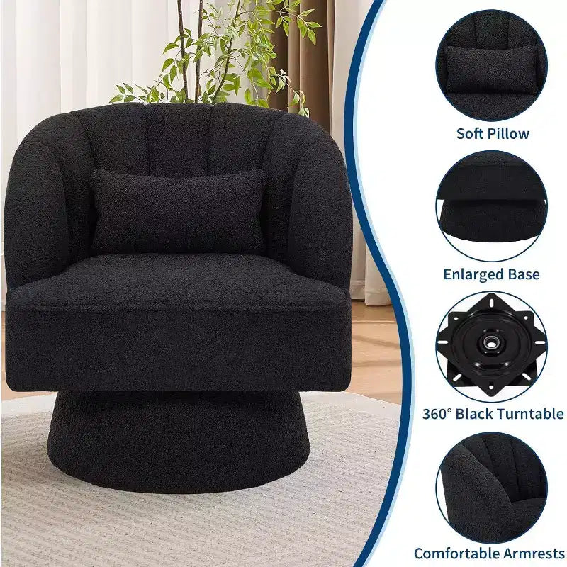 Modern Swivel Barrel Accent Chair, 360 Upholstered Armchair with Striped Backrest & Plush Padding