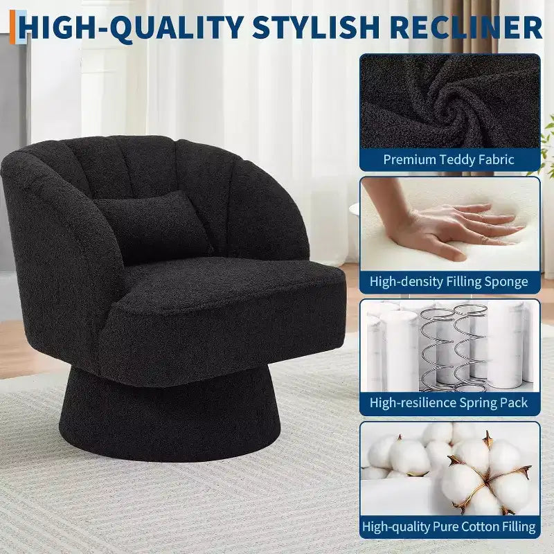 Modern Swivel Barrel Accent Chair, 360 Upholstered Armchair with Striped Backrest & Plush Padding