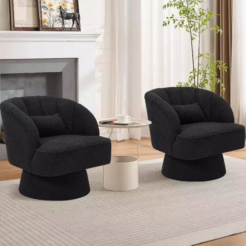 Modern Swivel Barrel Accent Chair, 360 Upholstered Armchair with Striped Backrest & Plush Padding