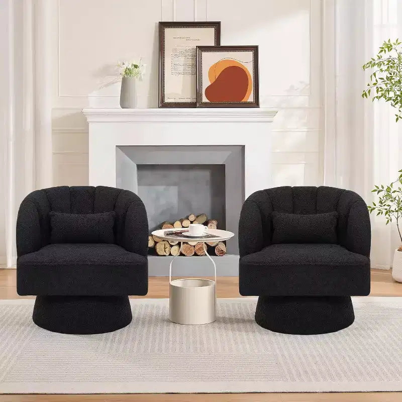 Modern Swivel Barrel Accent Chair, 360 Upholstered Armchair with Striped Backrest & Plush Padding