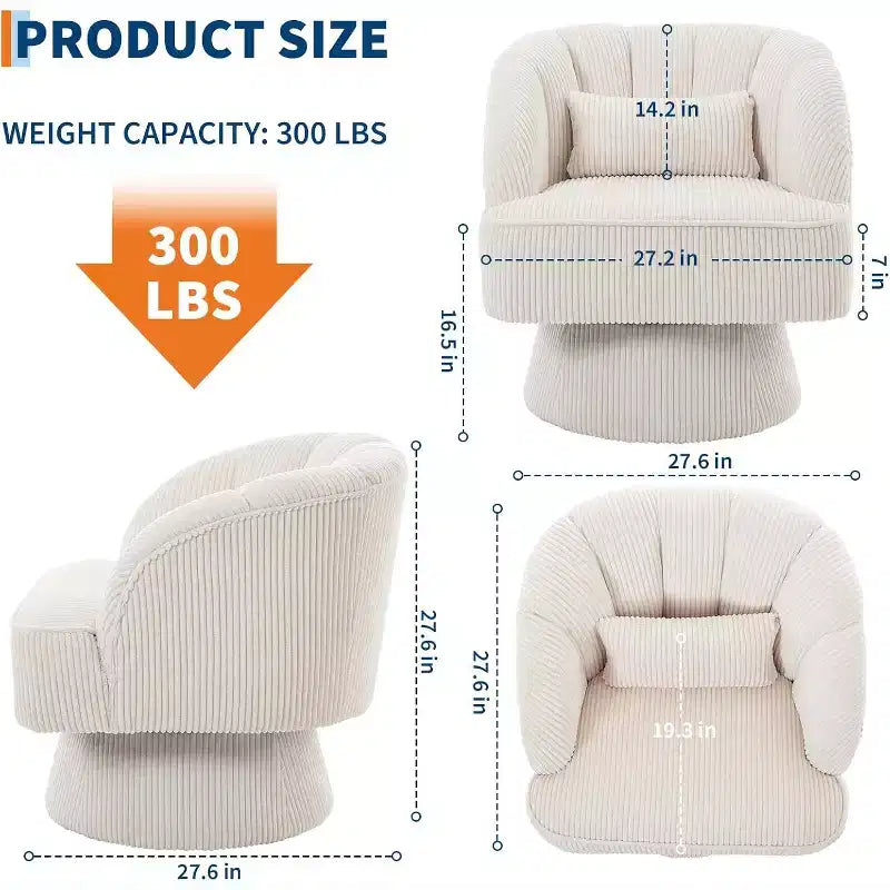 Modern Swivel Barrel Accent Chair, 360 Upholstered Armchair with Striped Backrest & Plush Padding