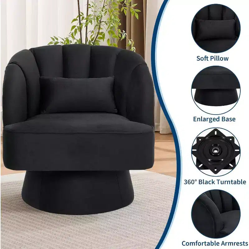 Modern Swivel Barrel Accent Chair, 360 Upholstered Armchair with Striped Backrest & Plush Padding