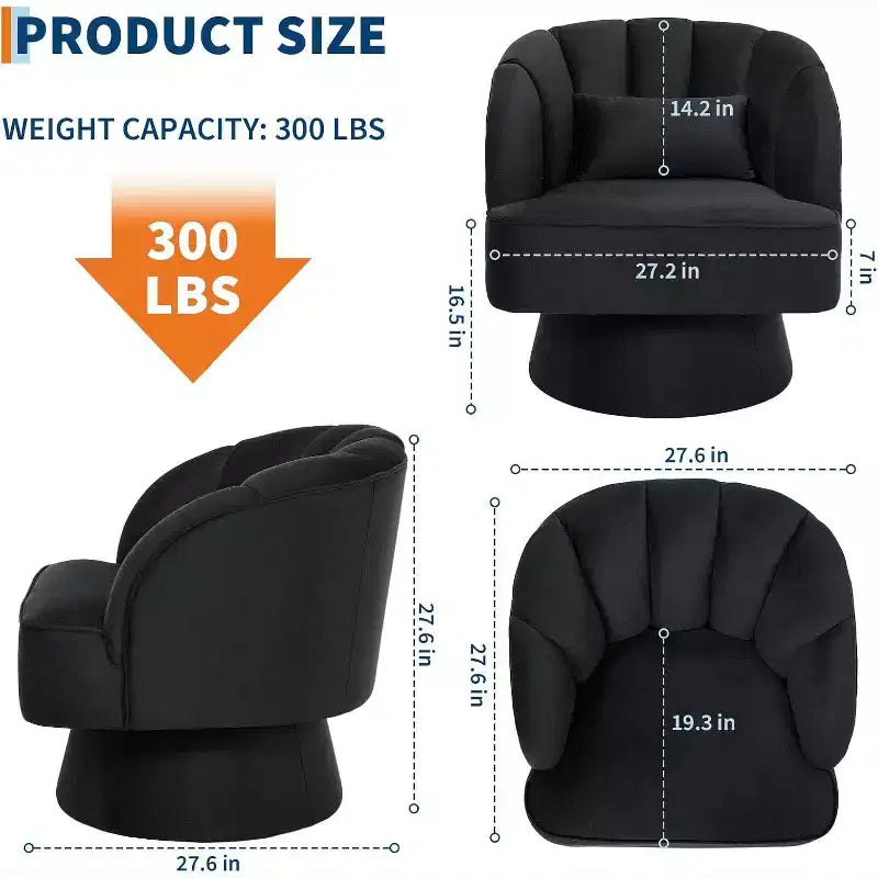 Modern Swivel Barrel Accent Chair, 360 Upholstered Armchair with Striped Backrest & Plush Padding