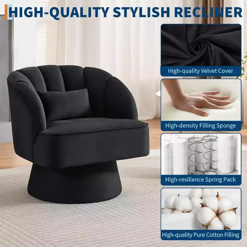 Modern Swivel Barrel Accent Chair, 360 Upholstered Armchair with Striped Backrest & Plush Padding