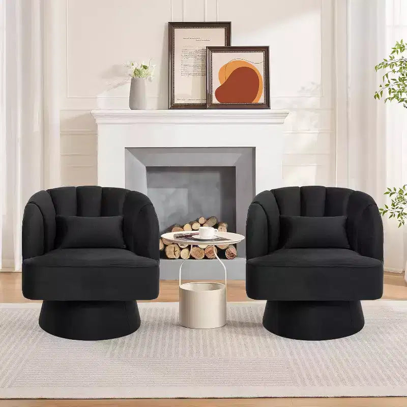 Modern Swivel Barrel Accent Chair, 360 Upholstered Armchair with Striped Backrest & Plush Padding