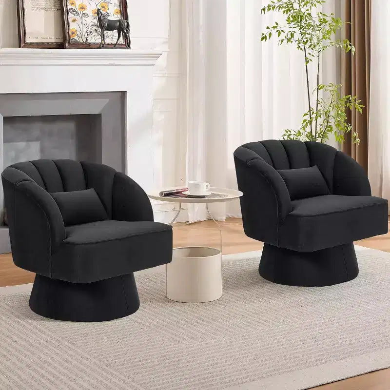 Modern Swivel Barrel Accent Chair, 360 Upholstered Armchair with Striped Backrest & Plush Padding