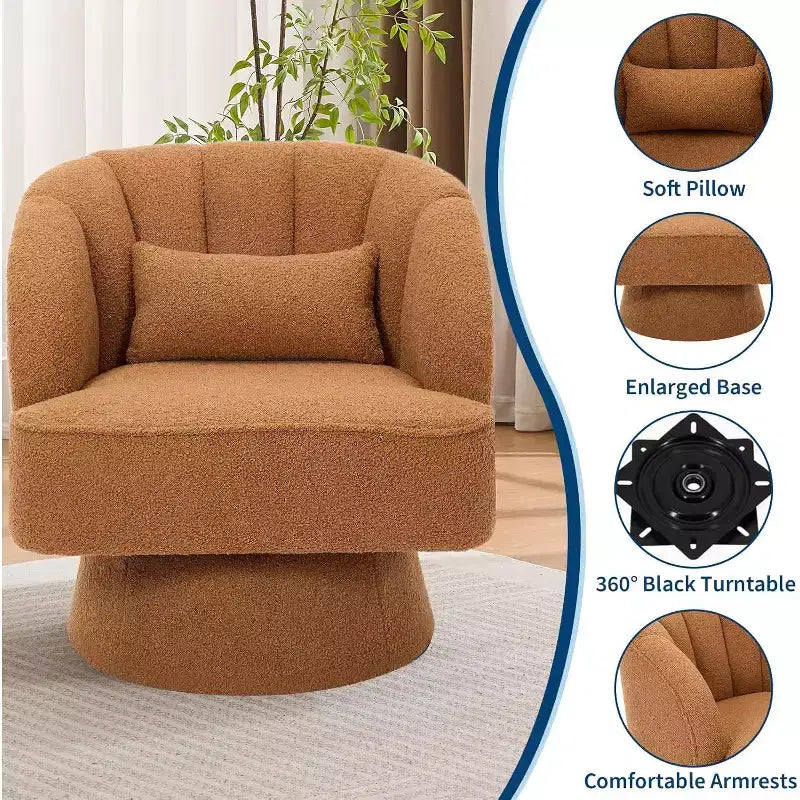Modern Swivel Barrel Accent Chair, 360 Upholstered Armchair with Striped Backrest & Plush Padding