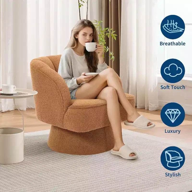 Modern Swivel Barrel Accent Chair, 360 Upholstered Armchair with Striped Backrest & Plush Padding