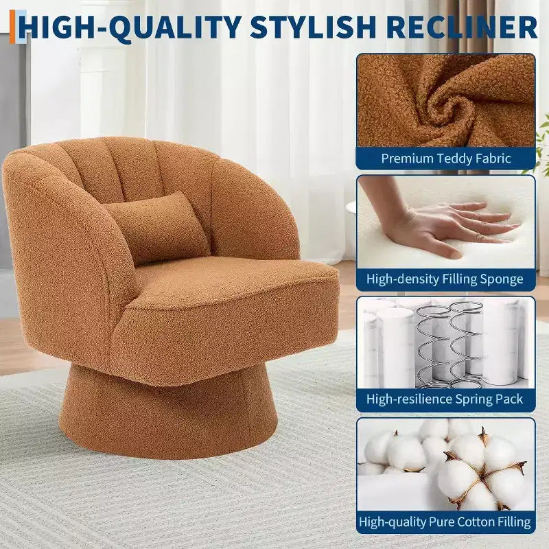 Modern Swivel Barrel Accent Chair, 360 Upholstered Armchair with Striped Backrest & Plush Padding