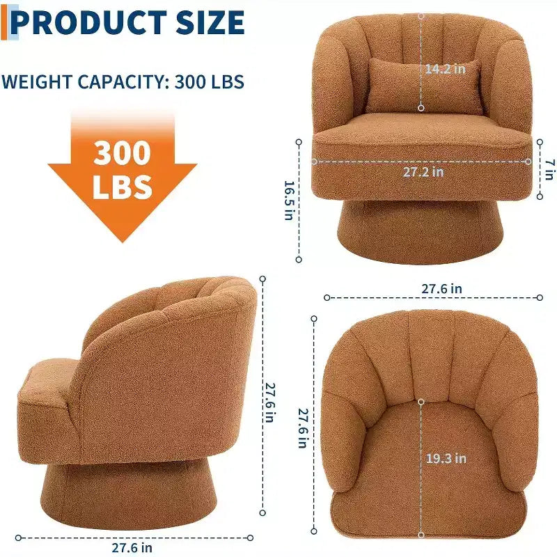 Modern Swivel Barrel Accent Chair, 360 Upholstered Armchair with Striped Backrest & Plush Padding