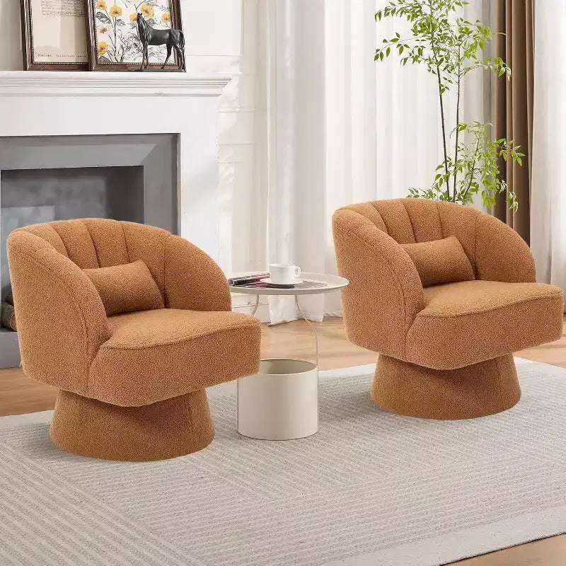 Modern Swivel Barrel Accent Chair, 360 Upholstered Armchair with Striped Backrest & Plush Padding