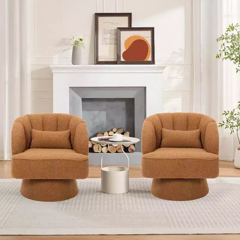 Modern Swivel Barrel Accent Chair, 360 Upholstered Armchair with Striped Backrest & Plush Padding