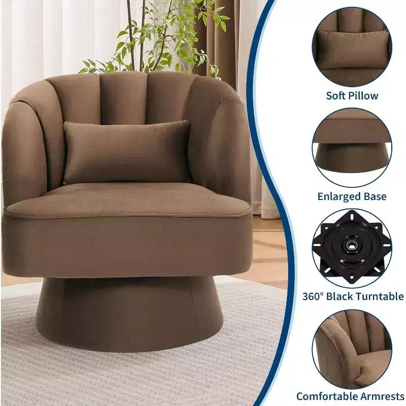 Modern Swivel Barrel Accent Chair, 360 Upholstered Armchair with Striped Backrest & Plush Padding