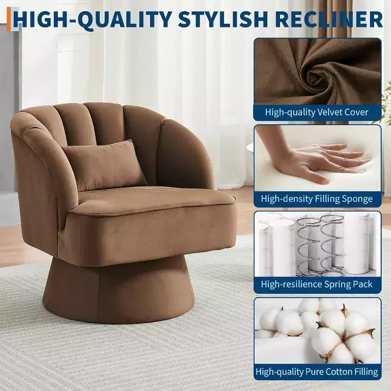 Modern Swivel Barrel Accent Chair, 360 Upholstered Armchair with Striped Backrest & Plush Padding