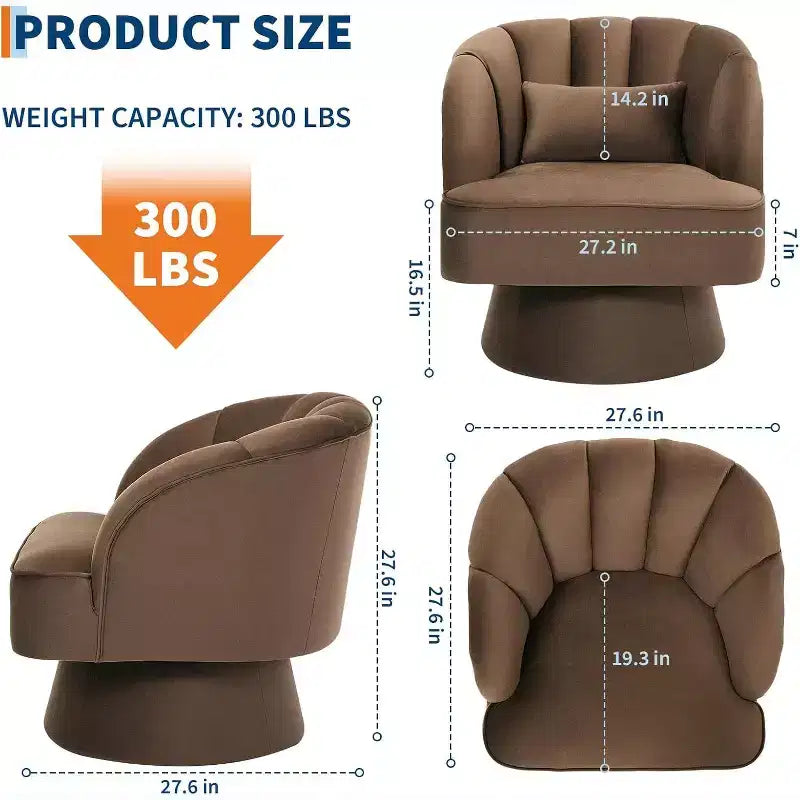 Modern Swivel Barrel Accent Chair, 360 Upholstered Armchair with Striped Backrest & Plush Padding