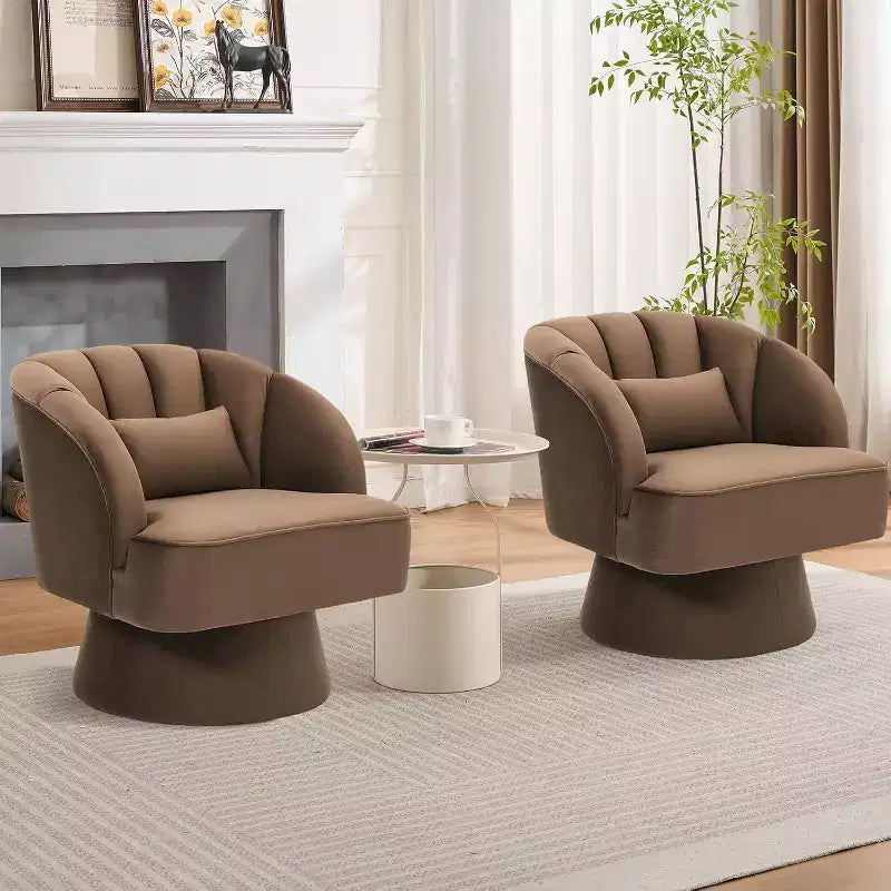 Modern Swivel Barrel Accent Chair, 360 Upholstered Armchair with Striped Backrest & Plush Padding