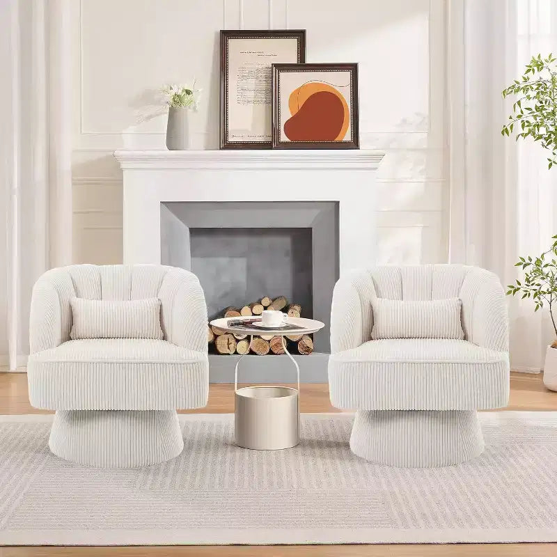 Modern Swivel Barrel Accent Chair, 360 Upholstered Armchair with Striped Backrest & Plush Padding