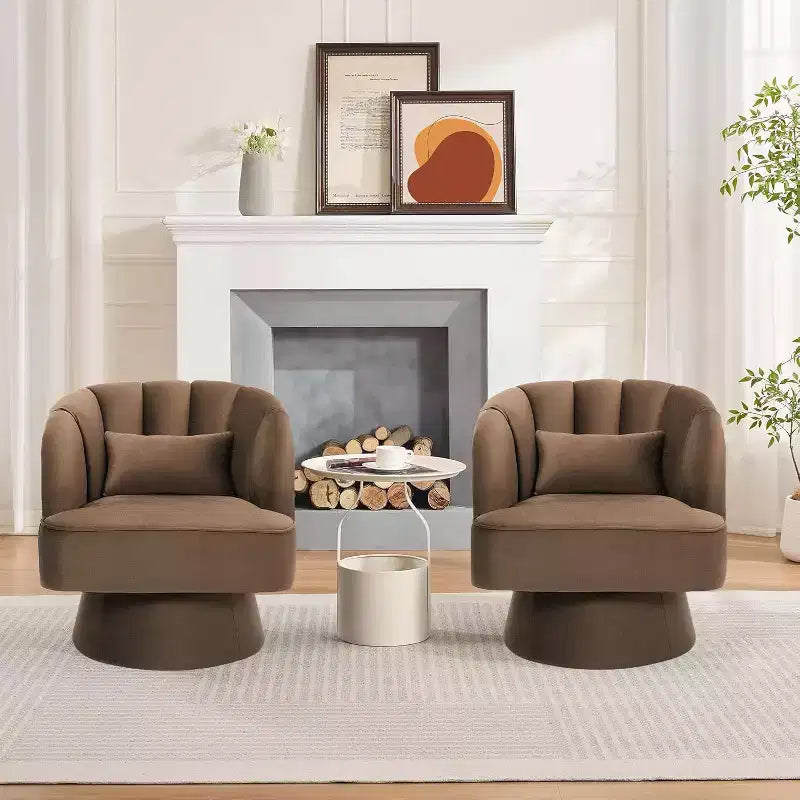 Modern Swivel Barrel Accent Chair, 360 Upholstered Armchair with Striped Backrest & Plush Padding
