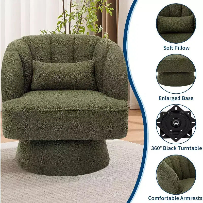 Modern Swivel Barrel Accent Chair, 360 Upholstered Armchair with Striped Backrest & Plush Padding