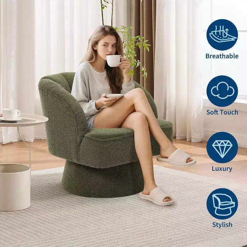 Modern Swivel Barrel Accent Chair, 360 Upholstered Armchair with Striped Backrest & Plush Padding