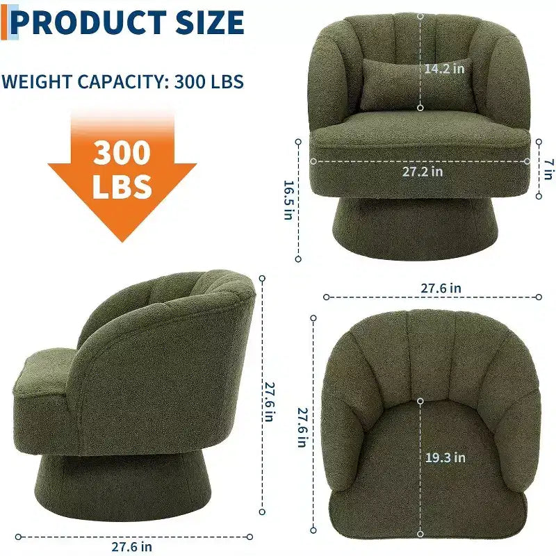 Modern Swivel Barrel Accent Chair, 360 Upholstered Armchair with Striped Backrest & Plush Padding