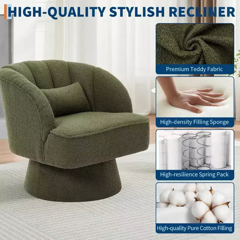 Modern Swivel Barrel Accent Chair, 360 Upholstered Armchair with Striped Backrest & Plush Padding
