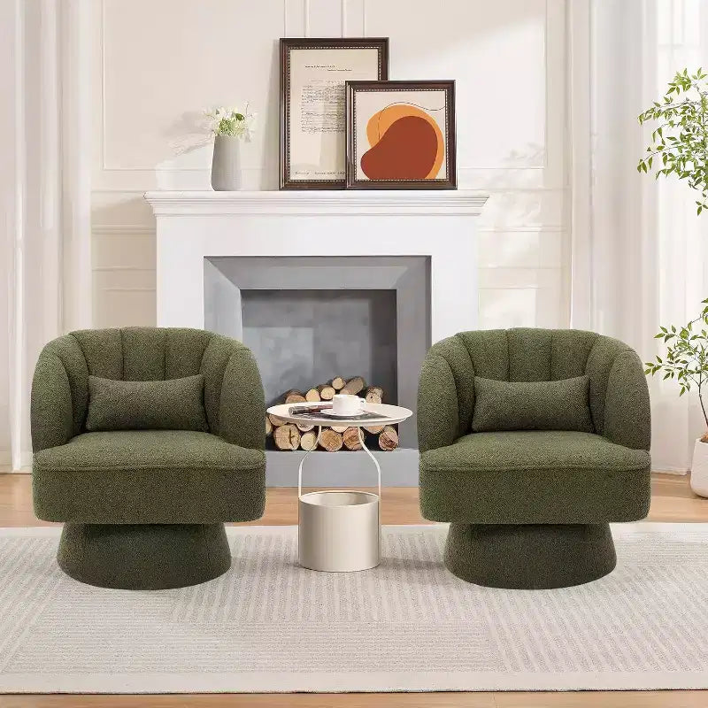 Modern Swivel Barrel Accent Chair, 360 Upholstered Armchair with Striped Backrest & Plush Padding