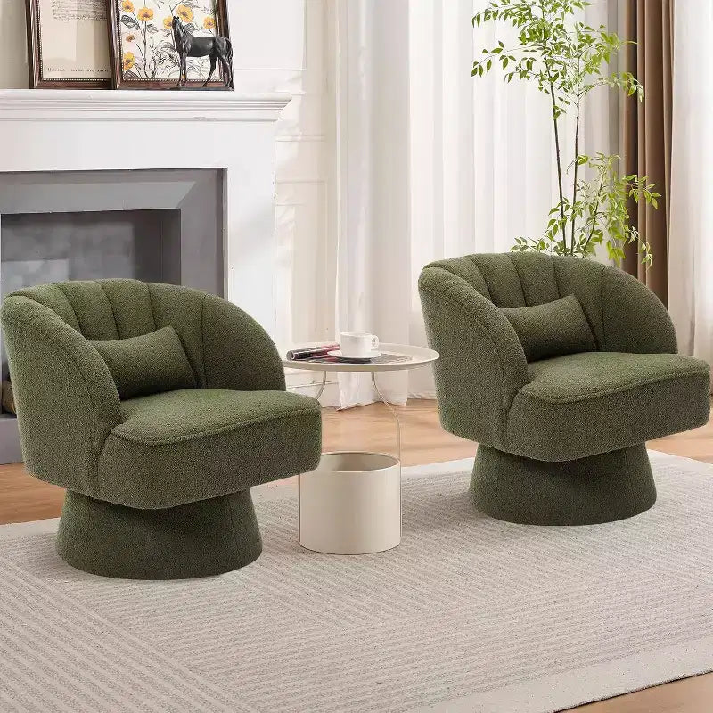 Modern Swivel Barrel Accent Chair, 360 Upholstered Armchair with Striped Backrest & Plush Padding