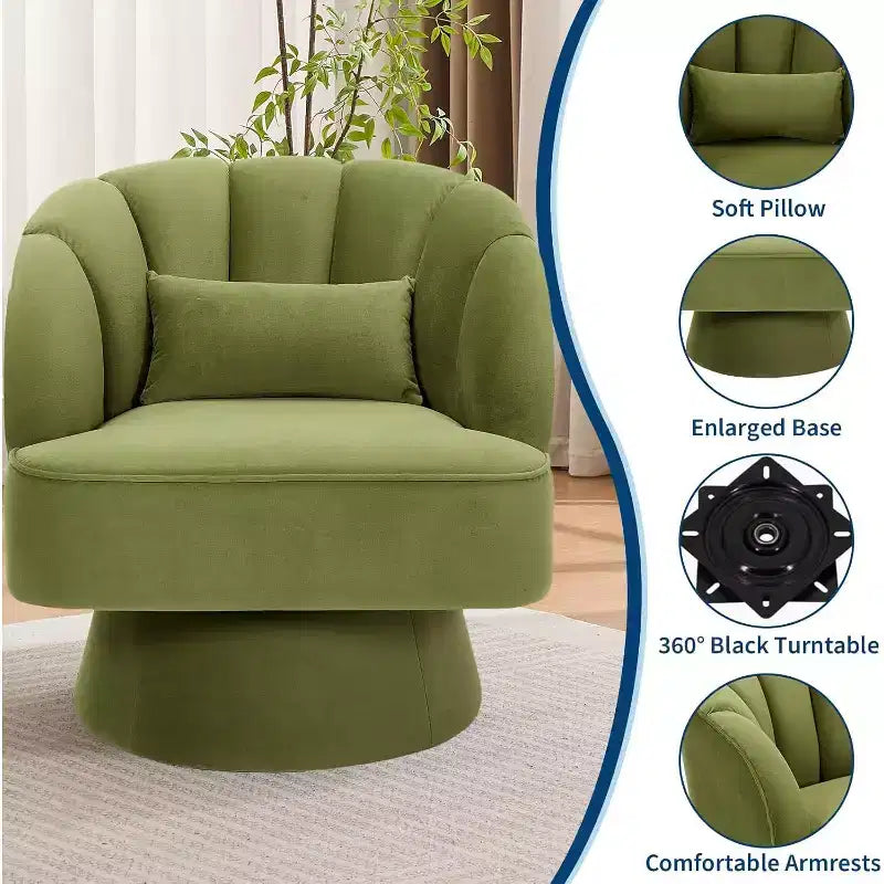 Modern Swivel Barrel Accent Chair, 360 Upholstered Armchair with Striped Backrest & Plush Padding