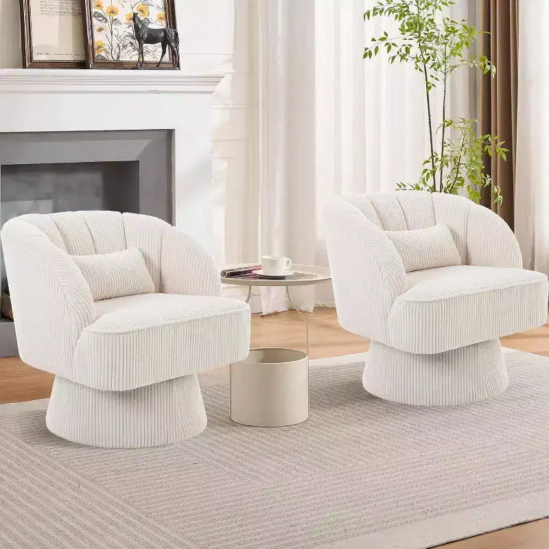 Modern Swivel Barrel Accent Chair, 360 Upholstered Armchair with Striped Backrest & Plush Padding