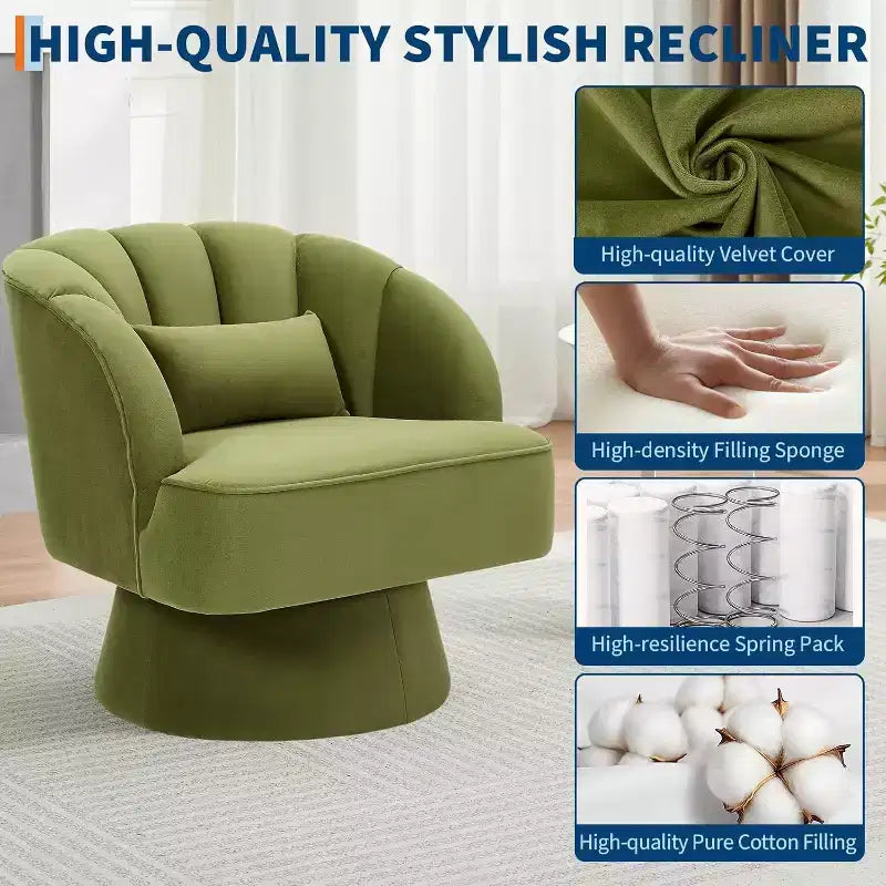 Modern Swivel Barrel Accent Chair, 360 Upholstered Armchair with Striped Backrest & Plush Padding