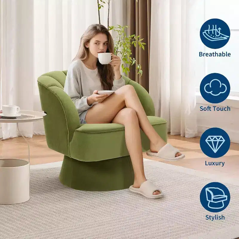 Modern Swivel Barrel Accent Chair, 360 Upholstered Armchair with Striped Backrest & Plush Padding