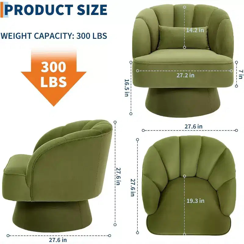Modern Swivel Barrel Accent Chair, 360 Upholstered Armchair with Striped Backrest & Plush Padding