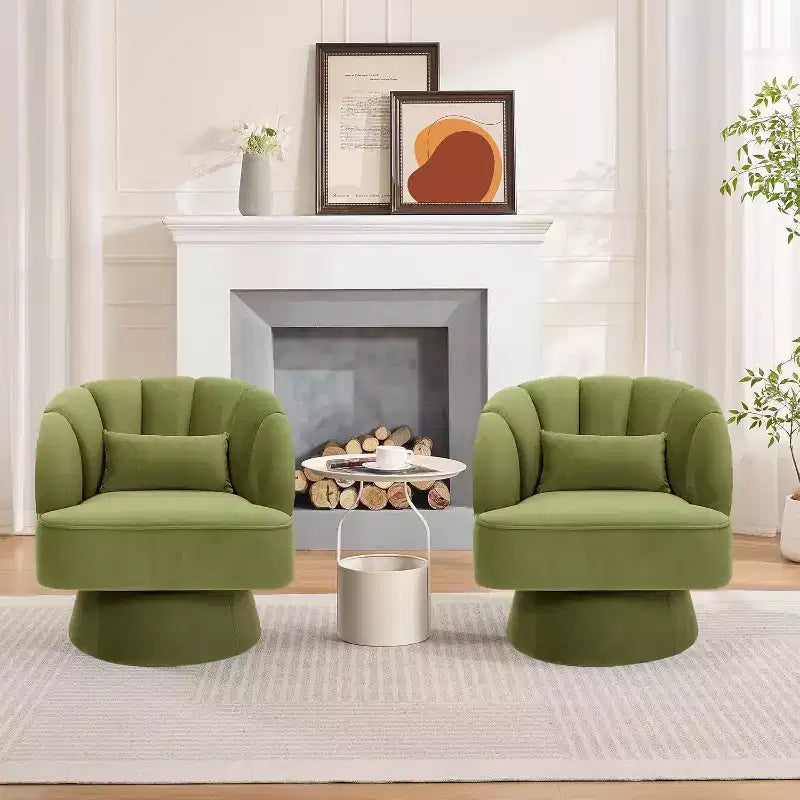 Modern Swivel Barrel Accent Chair, 360 Upholstered Armchair with Striped Backrest & Plush Padding