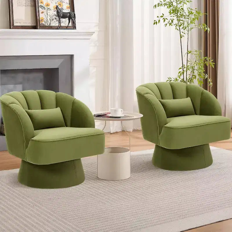 Modern Swivel Barrel Accent Chair, 360 Upholstered Armchair with Striped Backrest & Plush Padding