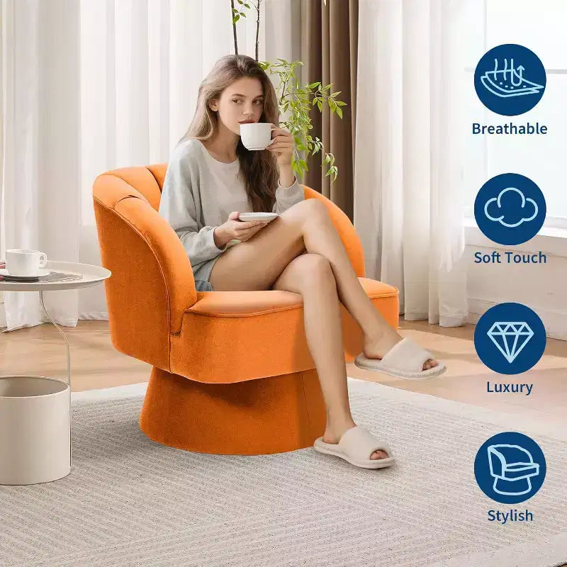 Modern Swivel Barrel Accent Chair, 360 Upholstered Armchair with Striped Backrest & Plush Padding